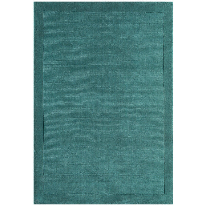 York Modern Plain Textured Subtle Ribbed Stripe Contrasting Smooth Border Handwoven Wool Loop Pile Deep Teal Rug-Asiatic Carpets-Rug Love - The Most Loved Rug Store