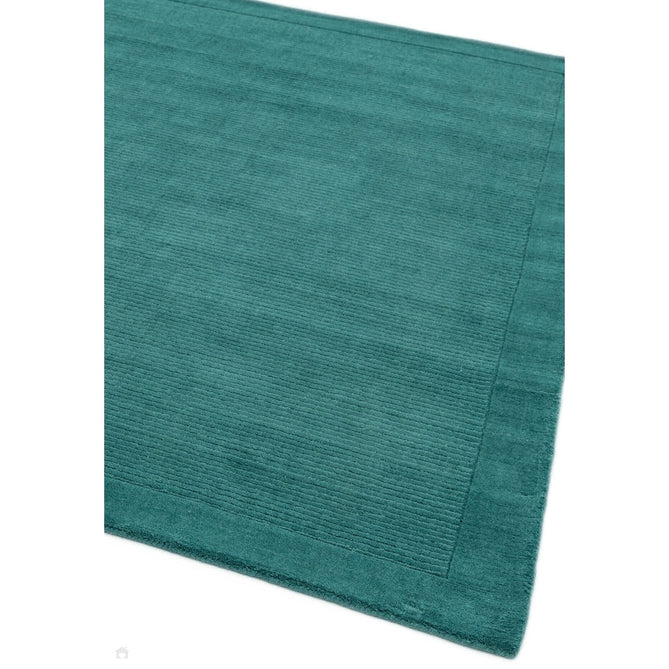 York Modern Plain Textured Subtle Ribbed Stripe Contrasting Smooth Border Handwoven Wool Loop Pile Deep Teal Rug-Asiatic Carpets-Rug Love - The Most Loved Rug Store