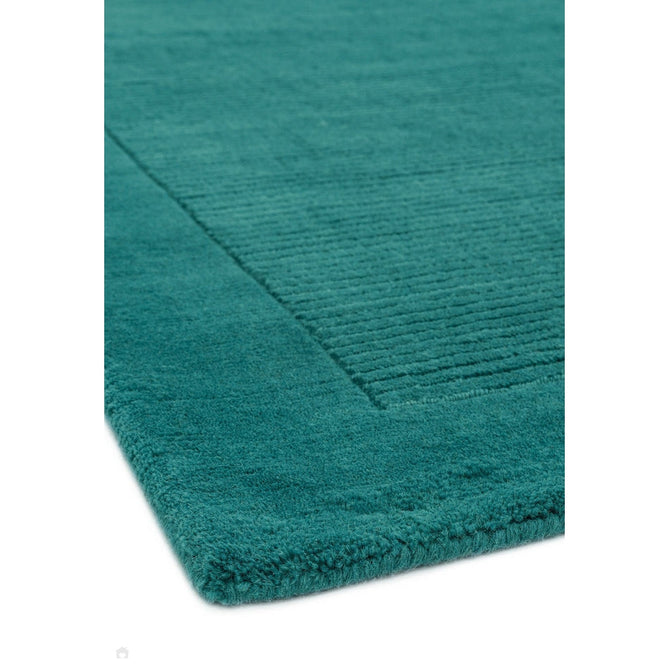 York Modern Plain Textured Subtle Ribbed Stripe Contrasting Smooth Border Handwoven Wool Loop Pile Deep Teal Rug-Asiatic Carpets-Rug Love - The Most Loved Rug Store