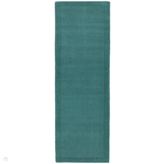 York Modern Plain Textured Subtle Ribbed Stripe Contrasting Smooth Border Handwoven Wool Loop Pile Deep Teal Rug-Asiatic Carpets-Rug Love - The Most Loved Rug Store