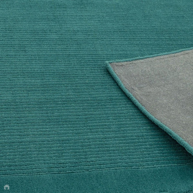 York Modern Plain Textured Subtle Ribbed Stripe Contrasting Smooth Border Handwoven Wool Loop Pile Deep Teal Rug-Asiatic Carpets-Rug Love - The Most Loved Rug Store