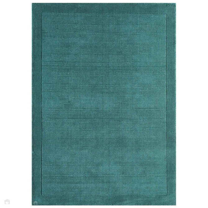 York Modern Plain Textured Subtle Ribbed Stripe Contrasting Smooth Border Handwoven Wool Loop Pile Deep Teal Rug-Asiatic Carpets-Rug Love - The Most Loved Rug Store