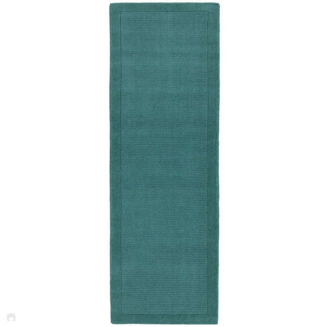 York Modern Plain Textured Subtle Ribbed Stripe Contrasting Smooth Border Handwoven Wool Loop Pile Deep Teal Rug-Asiatic Carpets-Rug Love - The Most Loved Rug Store