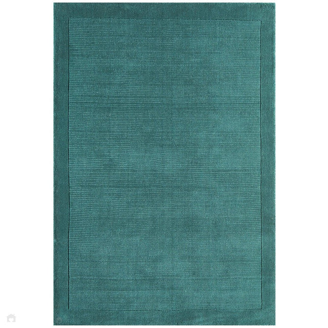 York Modern Plain Textured Subtle Ribbed Stripe Contrasting Smooth Border Handwoven Wool Loop Pile Deep Teal Rug-Asiatic Carpets-Rug Love - The Most Loved Rug Store