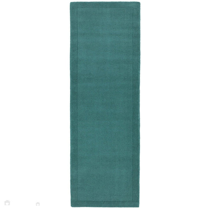 York Modern Plain Textured Subtle Ribbed Stripe Contrasting Smooth Border Handwoven Wool Loop Pile Deep Teal Rug-Asiatic Carpets-Rug Love - The Most Loved Rug Store