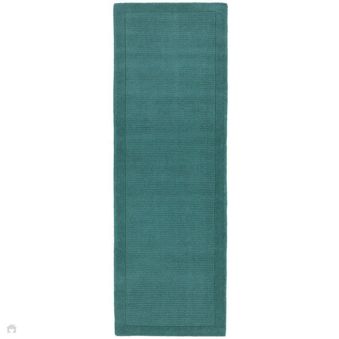 York Modern Plain Textured Subtle Ribbed Stripe Contrasting Smooth Border Handwoven Wool Loop Pile Deep Teal Rug-Asiatic Carpets-Rug Love - The Most Loved Rug Store