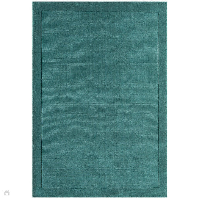 York Modern Plain Textured Subtle Ribbed Stripe Contrasting Smooth Border Handwoven Wool Loop Pile Deep Teal Rug-Asiatic Carpets-Rug Love - The Most Loved Rug Store