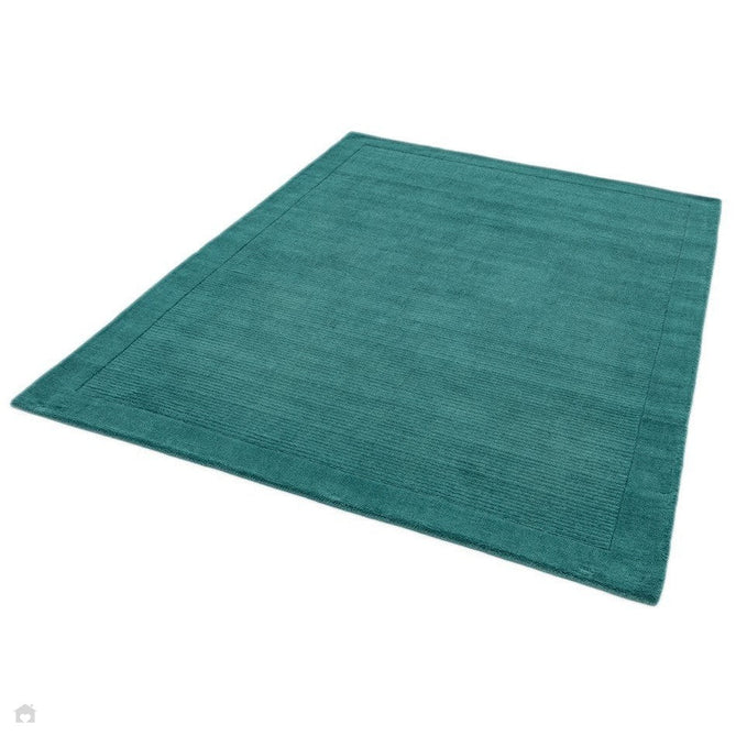 York Modern Plain Textured Subtle Ribbed Stripe Contrasting Smooth Border Handwoven Wool Loop Pile Deep Teal Rug-Asiatic Carpets-Rug Love - The Most Loved Rug Store