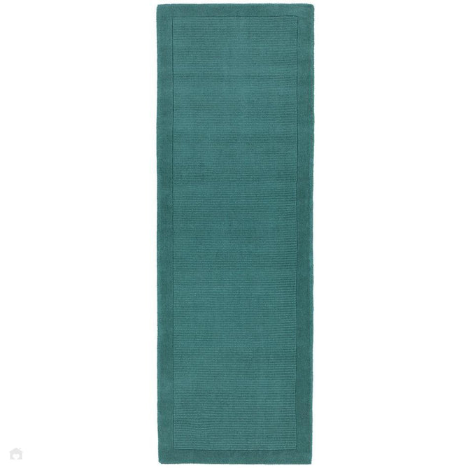 York Modern Plain Textured Subtle Ribbed Stripe Contrasting Smooth Border Handwoven Wool Loop Pile Deep Teal Rug-Asiatic Carpets-Rug Love - The Most Loved Rug Store