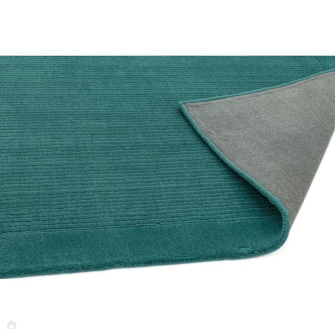 York Modern Plain Textured Subtle Ribbed Stripe Contrasting Smooth Border Handwoven Wool Loop Pile Deep Teal Rug-Asiatic Carpets-Rug Love - The Most Loved Rug Store