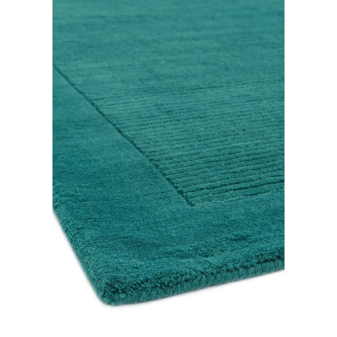 York Modern Plain Textured Subtle Ribbed Stripe Contrasting Smooth Border Handwoven Wool Loop Pile Deep Teal Rug-Asiatic Carpets-Rug Love - The Most Loved Rug Store