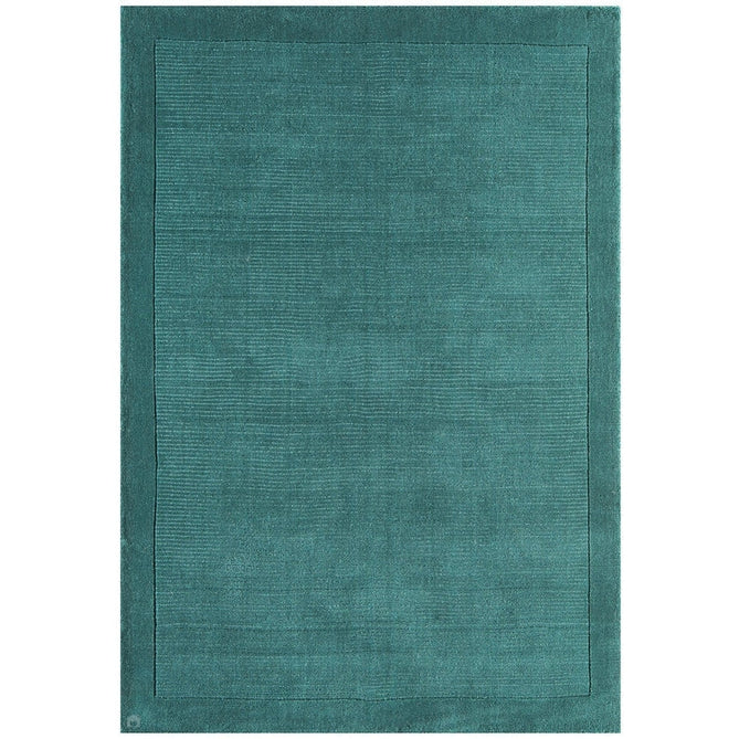 York Modern Plain Textured Subtle Ribbed Stripe Contrasting Smooth Border Handwoven Wool Loop Pile Deep Teal Rug-Asiatic Carpets-Rug Love - The Most Loved Rug Store