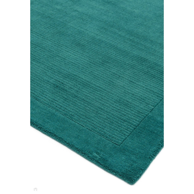York Modern Plain Textured Subtle Ribbed Stripe Contrasting Smooth Border Handwoven Wool Loop Pile Deep Teal Runner-Asiatic Carpets-Rug Love - The Most Loved Rug Store