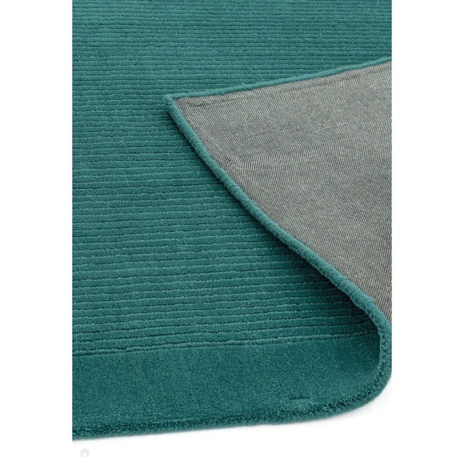 York Modern Plain Textured Subtle Ribbed Stripe Contrasting Smooth Border Handwoven Wool Loop Pile Deep Teal Runner-Asiatic Carpets-Rug Love - The Most Loved Rug Store
