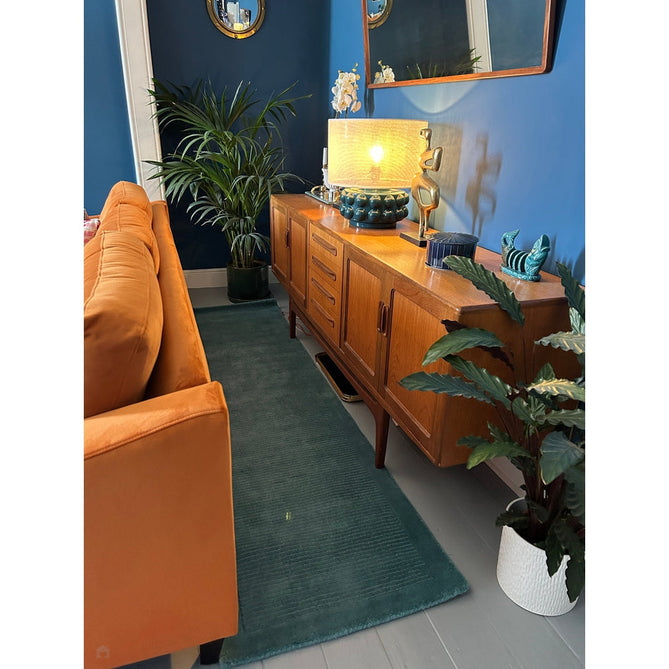 York Modern Plain Textured Subtle Ribbed Stripe Contrasting Smooth Border Handwoven Wool Loop Pile Deep Teal Runner-Asiatic Carpets-Rug Love - The Most Loved Rug Store