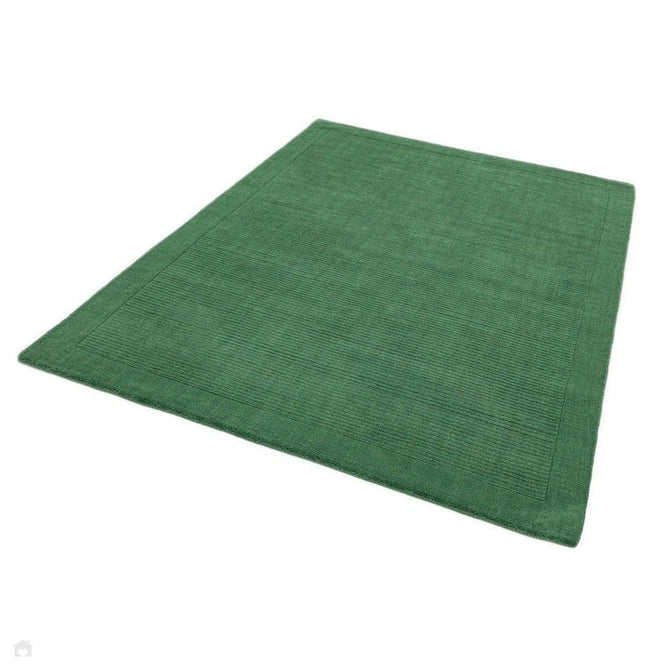 York Modern Plain Textured Subtle Ribbed Stripe Contrasting Smooth Border Handwoven Wool Loop Pile Forest Green Rug-Asiatic Carpets-Rug Love - The Most Loved Rug Store