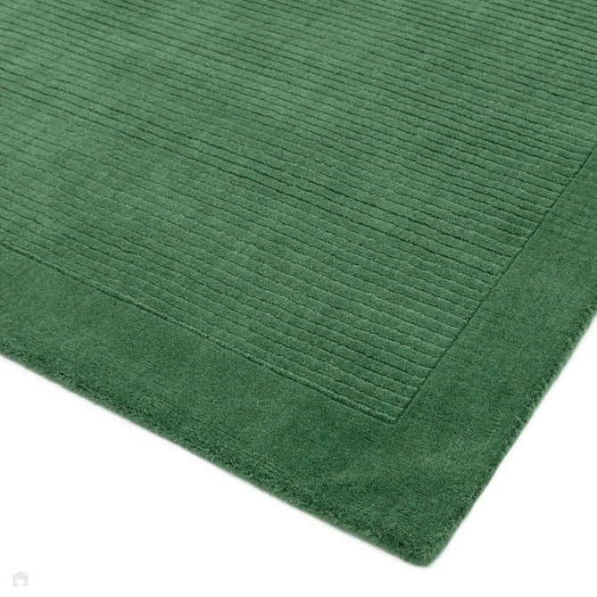 York Modern Plain Textured Subtle Ribbed Stripe Contrasting Smooth Border Handwoven Wool Loop Pile Forest Green Rug-Asiatic Carpets-Rug Love - The Most Loved Rug Store