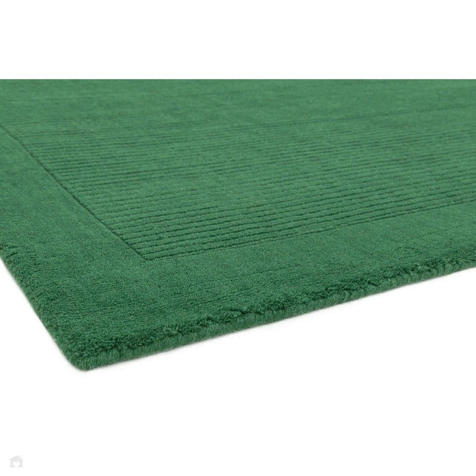 York Modern Plain Textured Subtle Ribbed Stripe Contrasting Smooth Border Handwoven Wool Loop Pile Forest Green Rug-Asiatic Carpets-Rug Love - The Most Loved Rug Store
