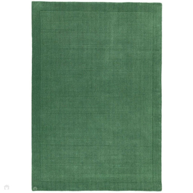 York Modern Plain Textured Subtle Ribbed Stripe Contrasting Smooth Border Handwoven Wool Loop Pile Forest Green Rug-Asiatic Carpets-Rug Love - The Most Loved Rug Store