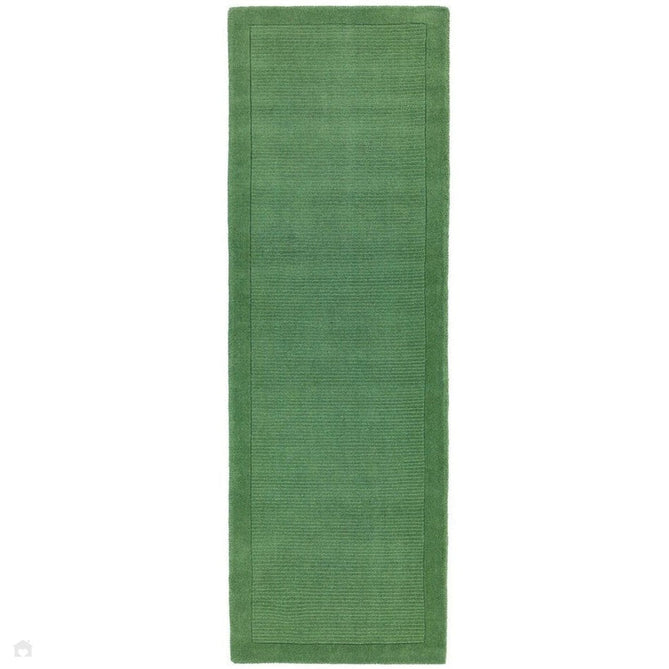 York Modern Plain Textured Subtle Ribbed Stripe Contrasting Smooth Border Handwoven Wool Loop Pile Forest Green Rug-Asiatic Carpets-Rug Love - The Most Loved Rug Store