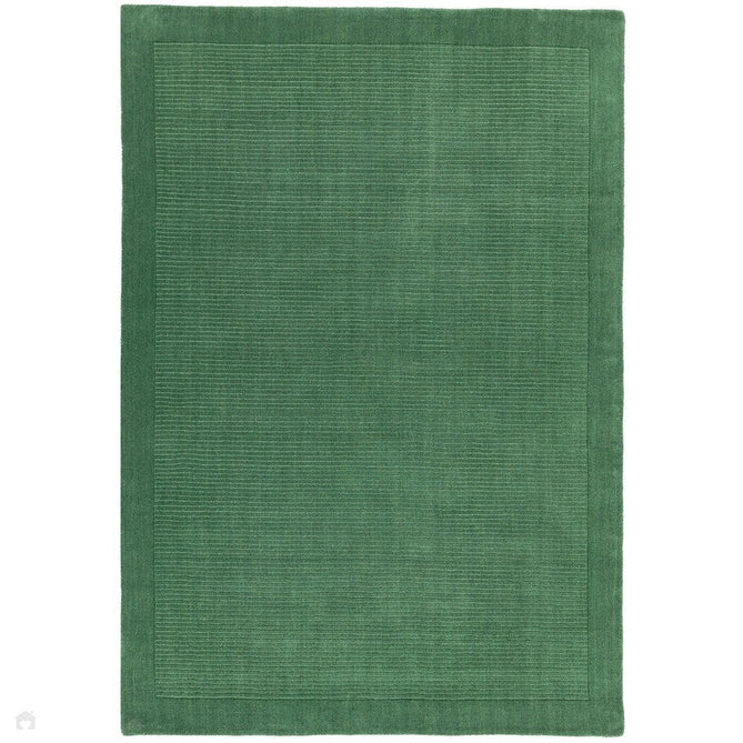 York Modern Plain Textured Subtle Ribbed Stripe Contrasting Smooth Border Handwoven Wool Loop Pile Forest Green Rug-Asiatic Carpets-Rug Love - The Most Loved Rug Store