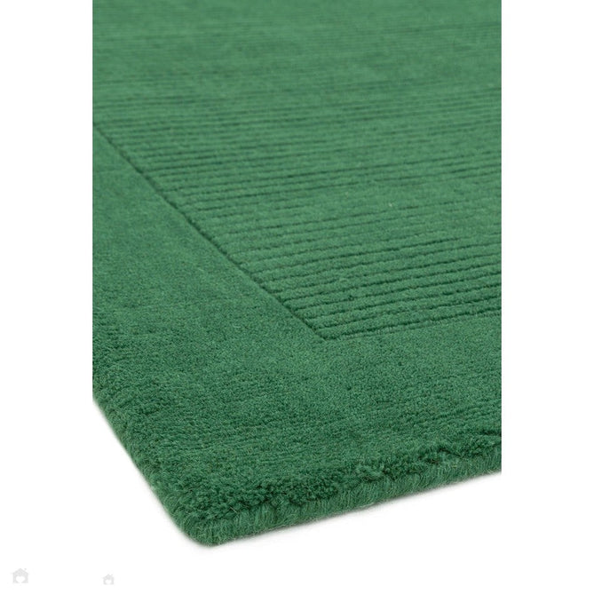 York Modern Plain Textured Subtle Ribbed Stripe Contrasting Smooth Border Handwoven Wool Loop Pile Forest Green Rug-Asiatic Carpets-Rug Love - The Most Loved Rug Store