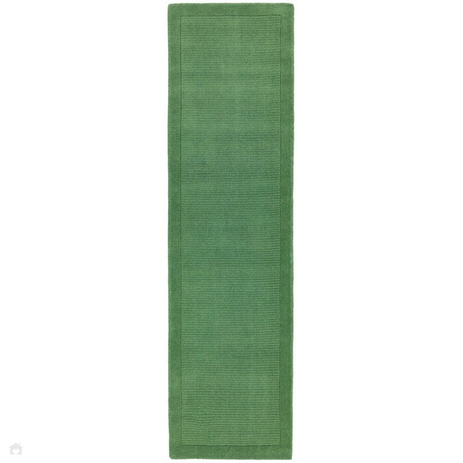 York Modern Plain Textured Subtle Ribbed Stripe Contrasting Smooth Border Handwoven Wool Loop Pile Forest Green Rug-Asiatic Carpets-Rug Love - The Most Loved Rug Store