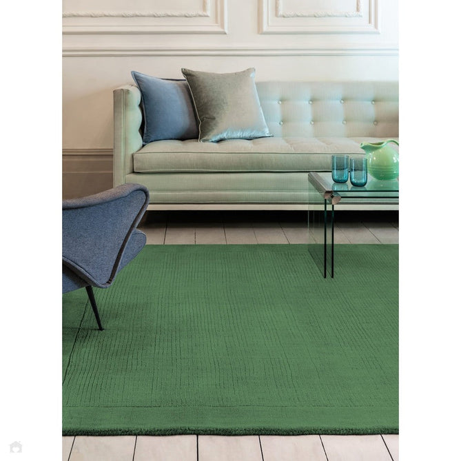 York Modern Plain Textured Subtle Ribbed Stripe Contrasting Smooth Border Handwoven Wool Loop Pile Forest Green Rug-Asiatic Carpets-Rug Love - The Most Loved Rug Store