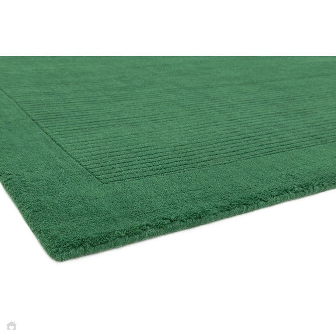 York Modern Plain Textured Subtle Ribbed Stripe Contrasting Smooth Border Handwoven Wool Loop Pile Forest Green Rug-Asiatic Carpets-Rug Love - The Most Loved Rug Store