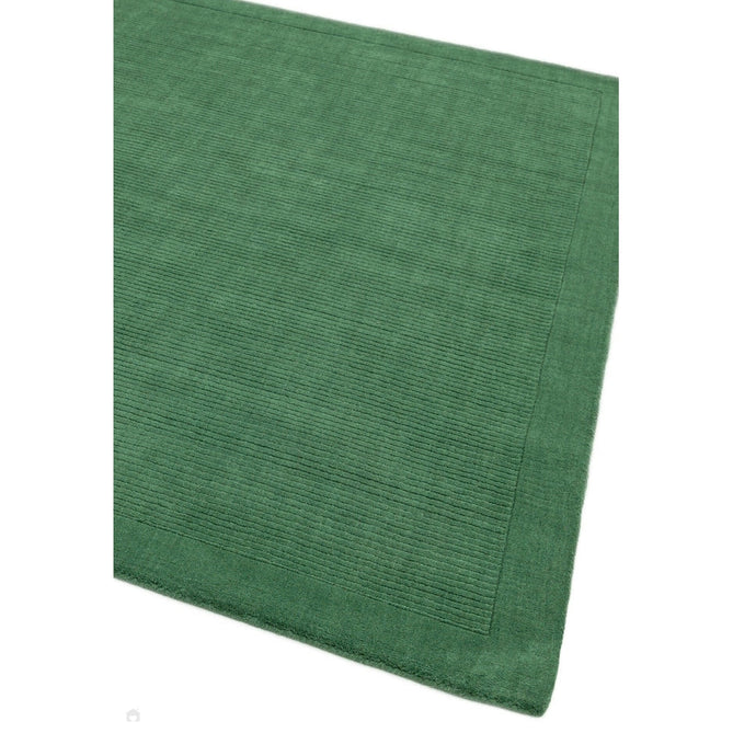 York Modern Plain Textured Subtle Ribbed Stripe Contrasting Smooth Border Handwoven Wool Loop Pile Forest Green Rug-Asiatic Carpets-Rug Love - The Most Loved Rug Store