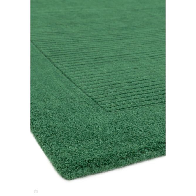 York Modern Plain Textured Subtle Ribbed Stripe Contrasting Smooth Border Handwoven Wool Loop Pile Forest Green Rug-Asiatic Carpets-Rug Love - The Most Loved Rug Store