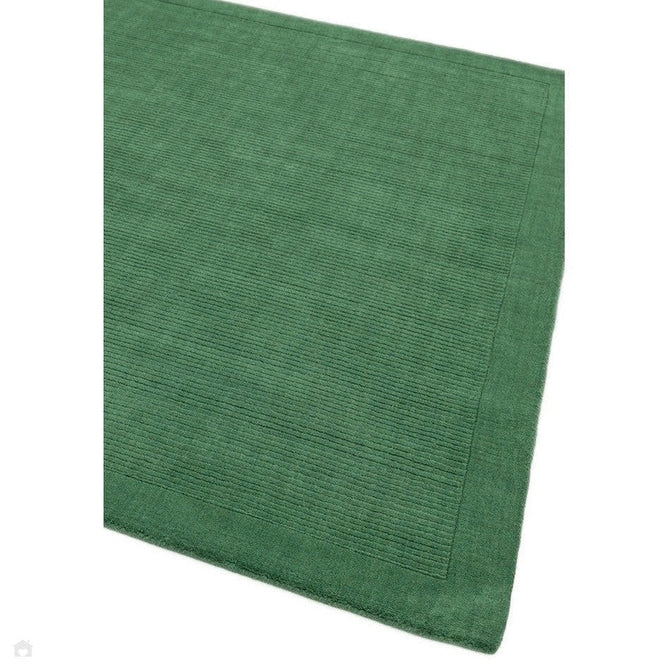 York Modern Plain Textured Subtle Ribbed Stripe Contrasting Smooth Border Handwoven Wool Loop Pile Forest Green Rug-Asiatic Carpets-Rug Love - The Most Loved Rug Store