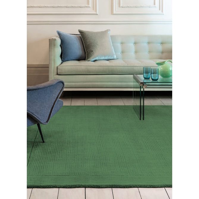 York Modern Plain Textured Subtle Ribbed Stripe Contrasting Smooth Border Handwoven Wool Loop Pile Forest Green Runner-Asiatic Carpets-Rug Love - The Most Loved Rug Store