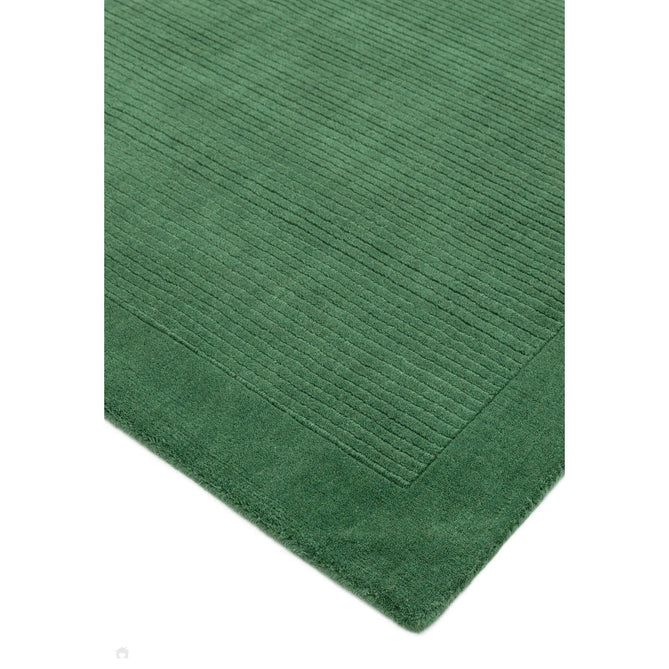 York Modern Plain Textured Subtle Ribbed Stripe Contrasting Smooth Border Handwoven Wool Loop Pile Forest Green Runner-Asiatic Carpets-Rug Love - The Most Loved Rug Store