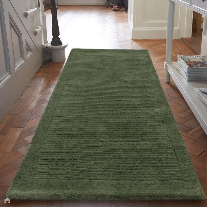 York Modern Plain Textured Subtle Ribbed Stripe Contrasting Smooth Border Handwoven Wool Loop Pile Forest Green Runner-Asiatic Carpets-Rug Love - The Most Loved Rug Store