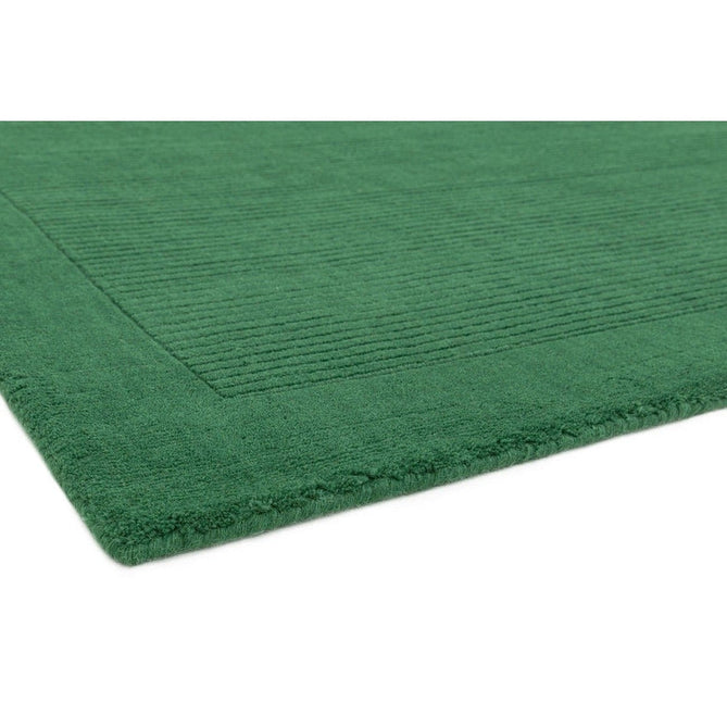 York Modern Plain Textured Subtle Ribbed Stripe Contrasting Smooth Border Handwoven Wool Loop Pile Forest Green Runner-Asiatic Carpets-Rug Love - The Most Loved Rug Store