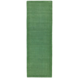 York Modern Plain Textured Subtle Ribbed Stripe Contrasting Smooth Border Handwoven Wool Loop Pile Forest Green Runner