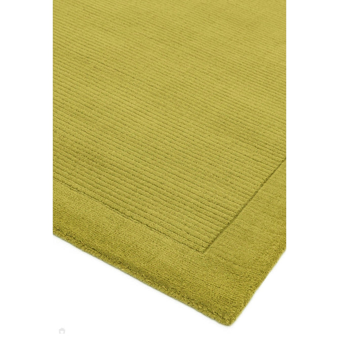 York Modern Plain Textured Subtle Ribbed Stripe Contrasting Smooth Border Handwoven Wool Loop Pile Fresh Green Rug-Asiatic Carpets-Rug Love - The Most Loved Rug Store
