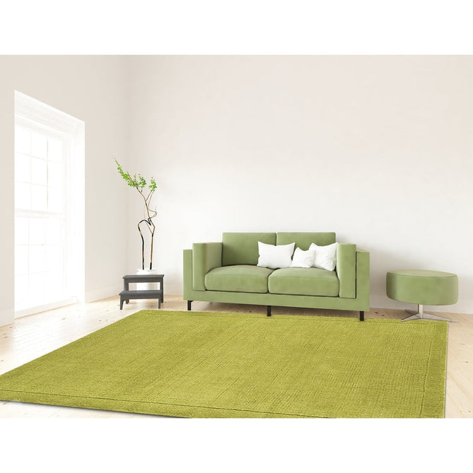 York Modern Plain Textured Subtle Ribbed Stripe Contrasting Smooth Border Handwoven Wool Loop Pile Fresh Green Rug-Asiatic Carpets-Rug Love - The Most Loved Rug Store