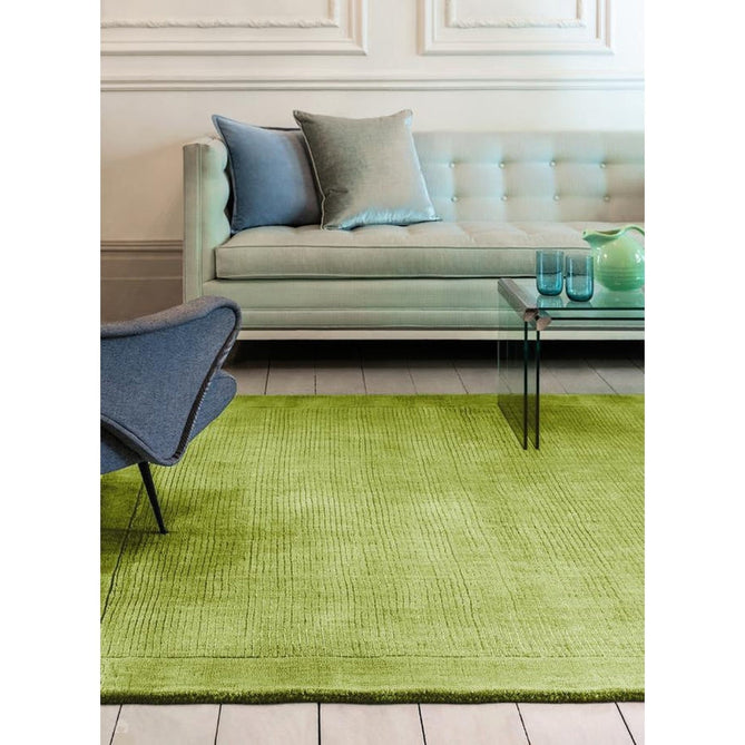 York Modern Plain Textured Subtle Ribbed Stripe Contrasting Smooth Border Handwoven Wool Loop Pile Fresh Green Rug-Asiatic Carpets-Rug Love - The Most Loved Rug Store