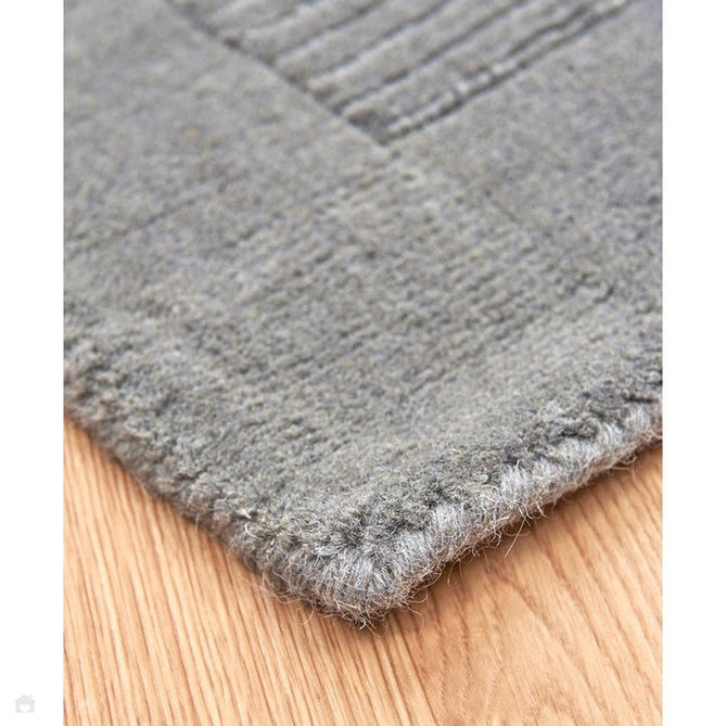York Modern Plain Textured Subtle Ribbed Stripe Contrasting Smooth Border Handwoven Wool Loop Pile Mid Grey Rug-Asiatic Carpets-Rug Love - The Most Loved Rug Store