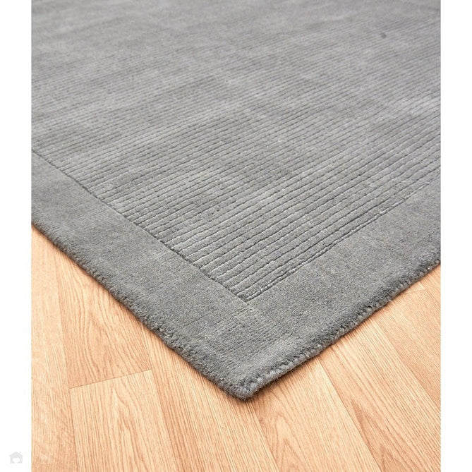 York Modern Plain Textured Subtle Ribbed Stripe Contrasting Smooth Border Handwoven Wool Loop Pile Mid Grey Rug-Asiatic Carpets-Rug Love - The Most Loved Rug Store