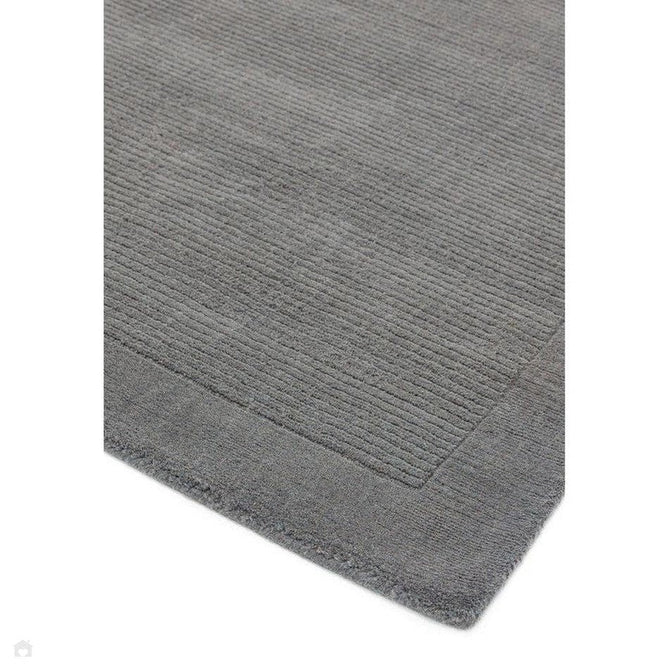 York Modern Plain Textured Subtle Ribbed Stripe Contrasting Smooth Border Handwoven Wool Loop Pile Mid Grey Rug-Asiatic Carpets-Rug Love - The Most Loved Rug Store
