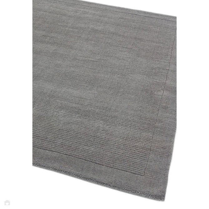 York Modern Plain Textured Subtle Ribbed Stripe Contrasting Smooth Border Handwoven Wool Loop Pile Mid Grey Rug-Asiatic Carpets-Rug Love - The Most Loved Rug Store