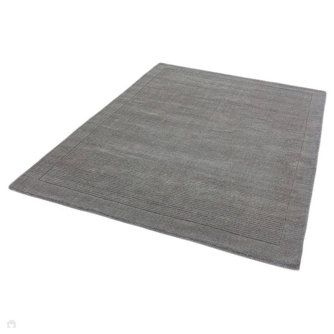 York Modern Plain Textured Subtle Ribbed Stripe Contrasting Smooth Border Handwoven Wool Loop Pile Mid Grey Rug-Asiatic Carpets-Rug Love - The Most Loved Rug Store