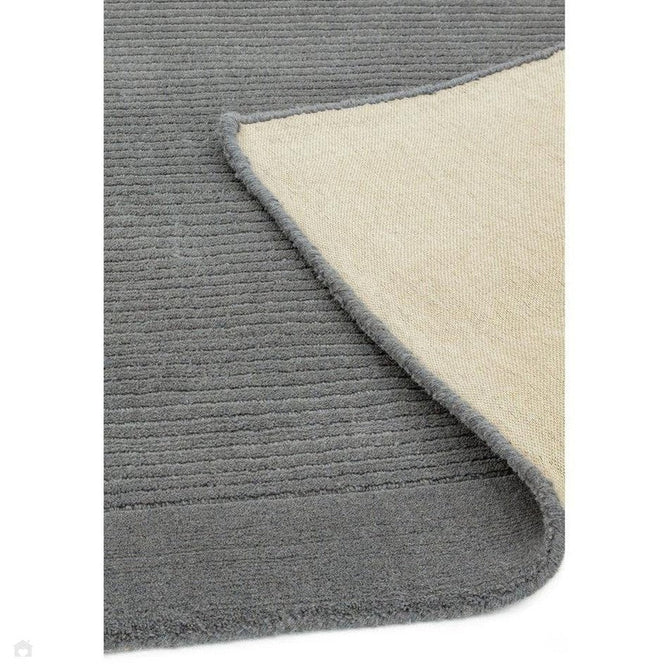 York Modern Plain Textured Subtle Ribbed Stripe Contrasting Smooth Border Handwoven Wool Loop Pile Mid Grey Rug-Asiatic Carpets-Rug Love - The Most Loved Rug Store