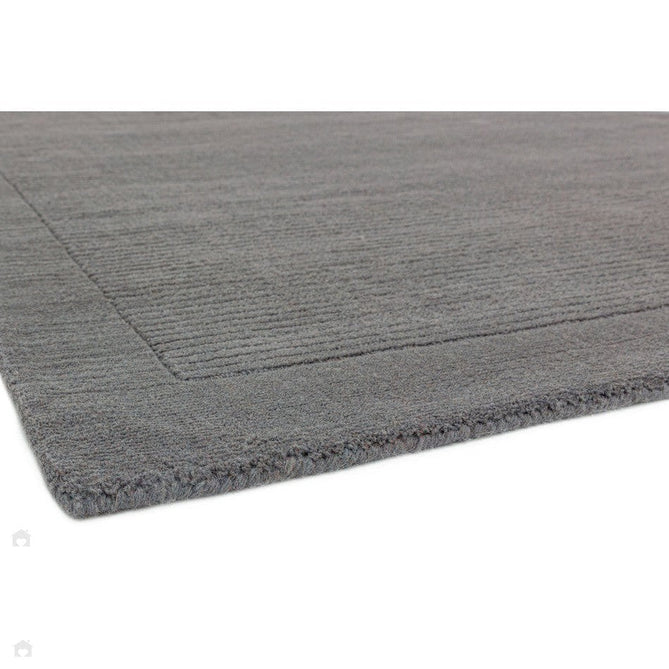 York Modern Plain Textured Subtle Ribbed Stripe Contrasting Smooth Border Handwoven Wool Loop Pile Mid Grey Rug-Asiatic Carpets-Rug Love - The Most Loved Rug Store