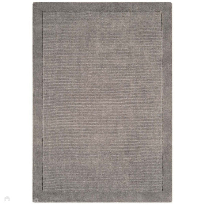 York Modern Plain Textured Subtle Ribbed Stripe Contrasting Smooth Border Handwoven Wool Loop Pile Mid Grey Rug-Asiatic Carpets-Rug Love - The Most Loved Rug Store