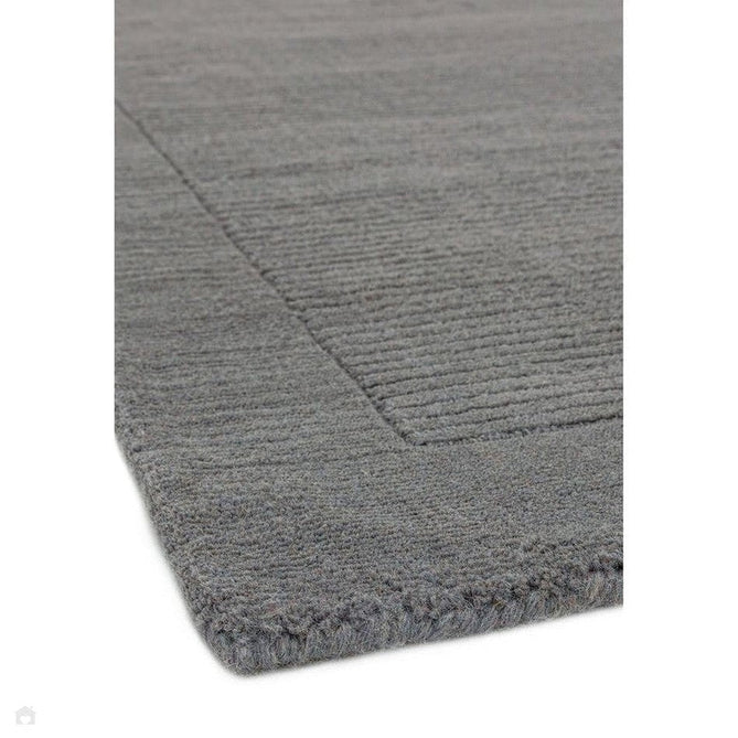 York Modern Plain Textured Subtle Ribbed Stripe Contrasting Smooth Border Handwoven Wool Loop Pile Mid Grey Rug-Asiatic Carpets-Rug Love - The Most Loved Rug Store