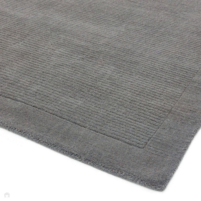 York Modern Plain Textured Subtle Ribbed Stripe Contrasting Smooth Border Handwoven Wool Loop Pile Mid Grey Rug-Asiatic Carpets-Rug Love - The Most Loved Rug Store